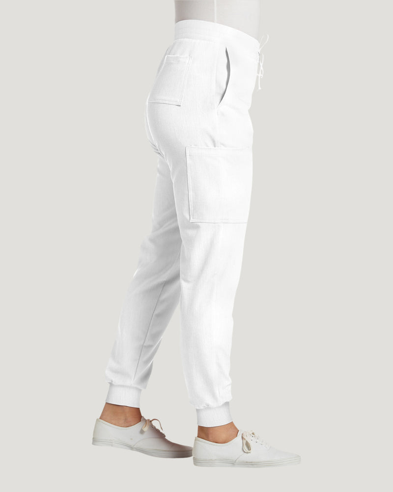 White - White Cross V-Tess Women's 7 Pocket Zipper Cargo Jogger Drawstring Scrub Pants for Nursing