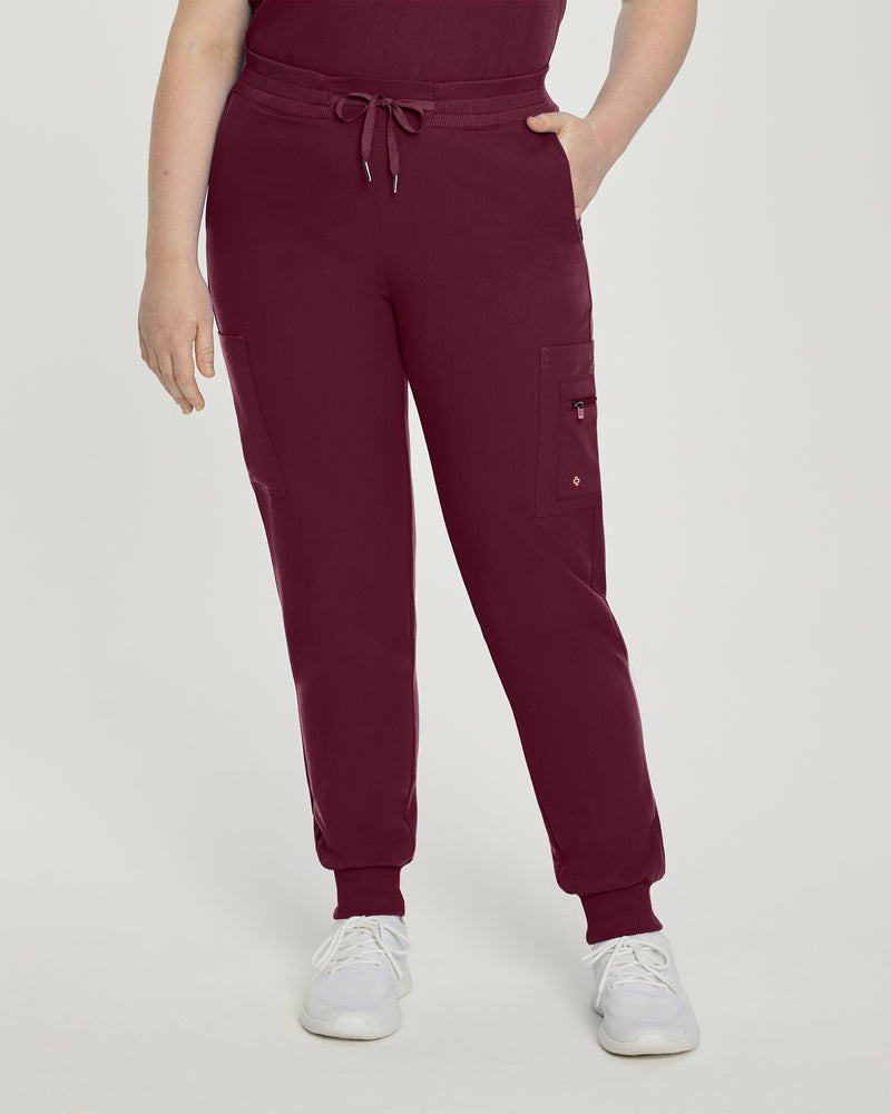 Wine - White Cross V-Tess Women's 7 Pocket Zipper Cargo Jogger Drawstring Scrub Pants for Nursing