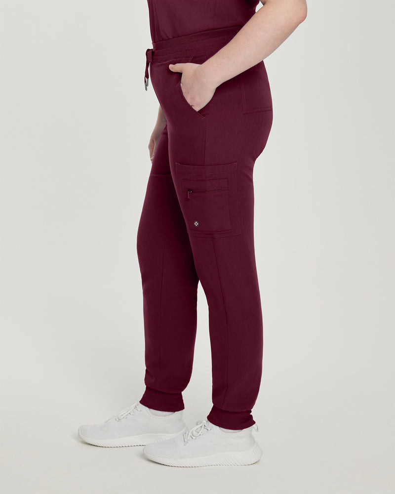 Wine - White Cross V-Tess Women's 7 Pocket Zipper Cargo Jogger Drawstring Scrub Pants for Nursing