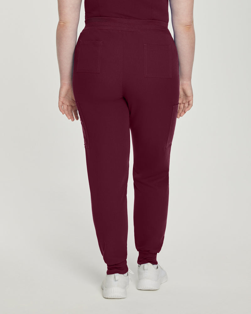 Wine - White Cross V-Tess Women's 7 Pocket Zipper Cargo Jogger Drawstring Scrub Pants for Nursing