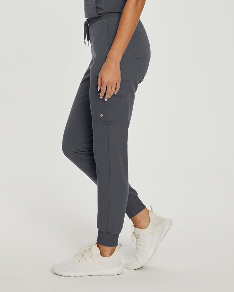 Dark Pewter - White Cross V-Tess Women's 7 Pocket Zipper Cargo Jogger Drawstring Scrub Pants for Nursing