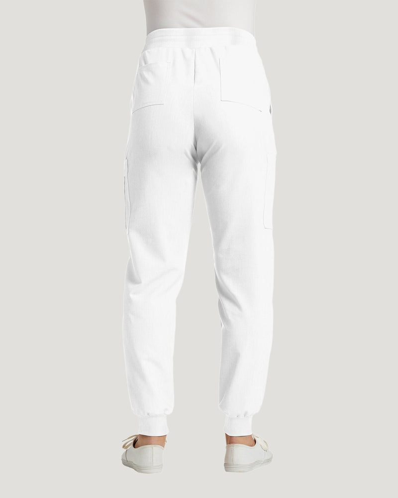 White - White Cross V-Tess Women's 7 Pocket Zipper Cargo Jogger Drawstring Scrub Pants for Nursing