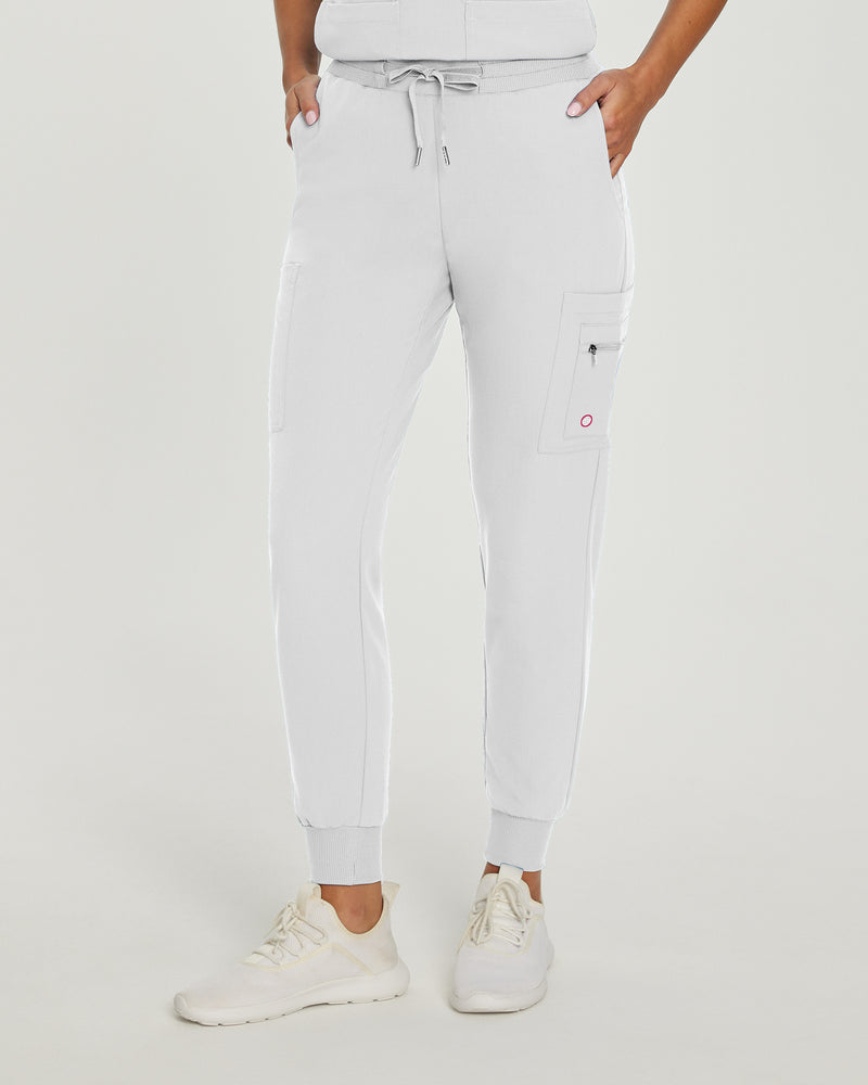 White - White Cross V-Tess Women's 7 Pocket Zipper Cargo Jogger Drawstring Scrub Pants for Nursing