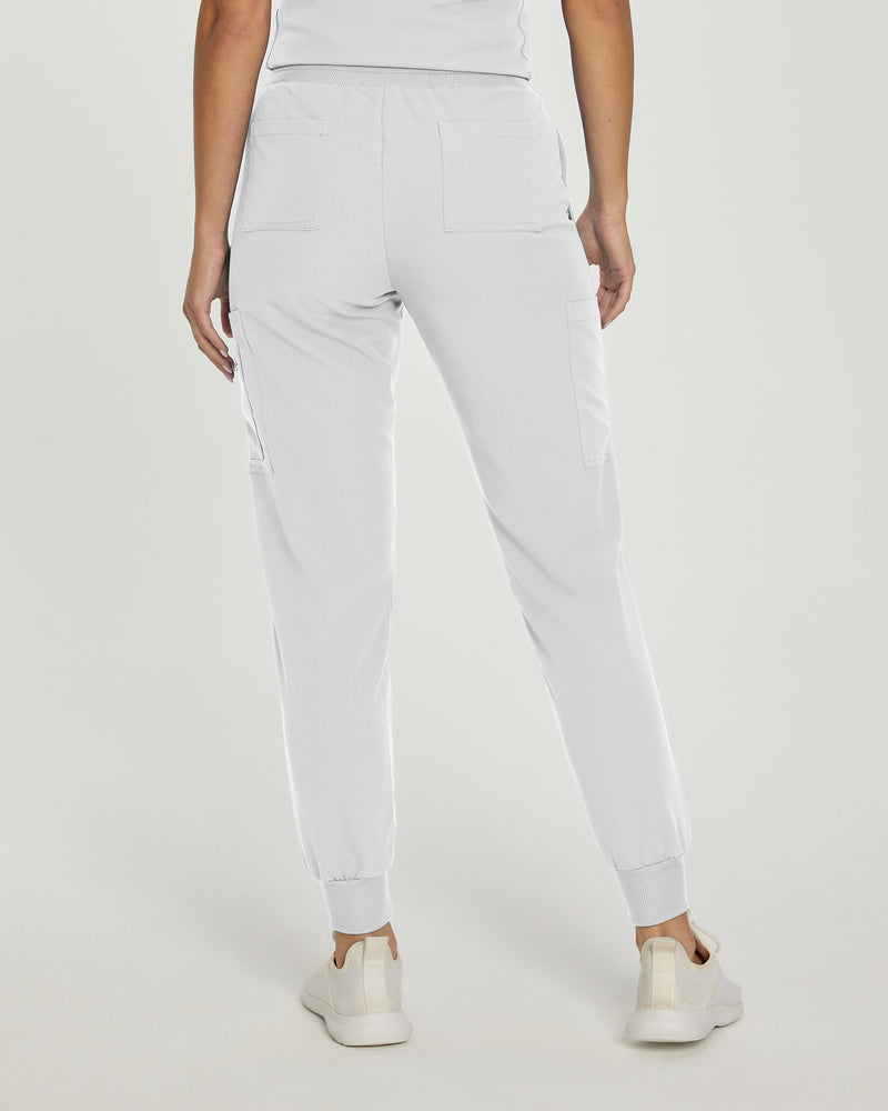 White - White Cross V-Tess Women's 7 Pocket Zipper Cargo Jogger Drawstring Scrub Pants for Nursing