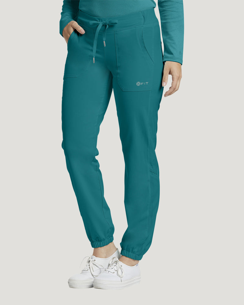 Caribbean Blue - White Cross Fit Women's 2 Pocket Flat Front Jogger Scrub Pants for Nursing