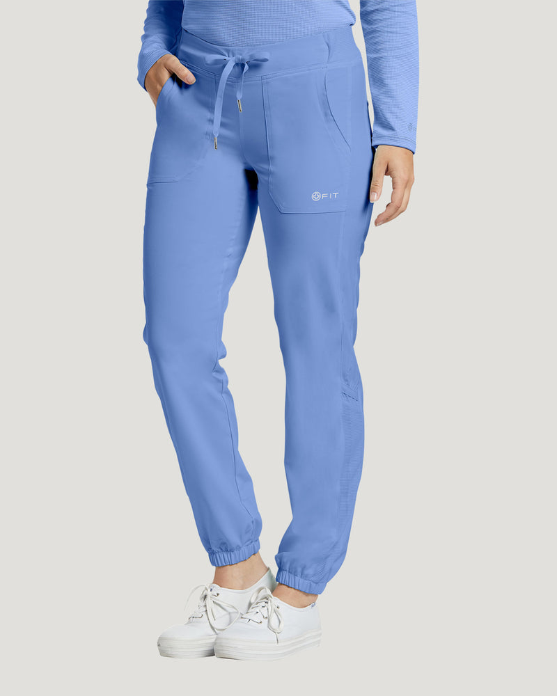 Ceil Blue - White Cross Fit Women's 2 Pocket Flat Front Jogger Scrub Pants for Nursing