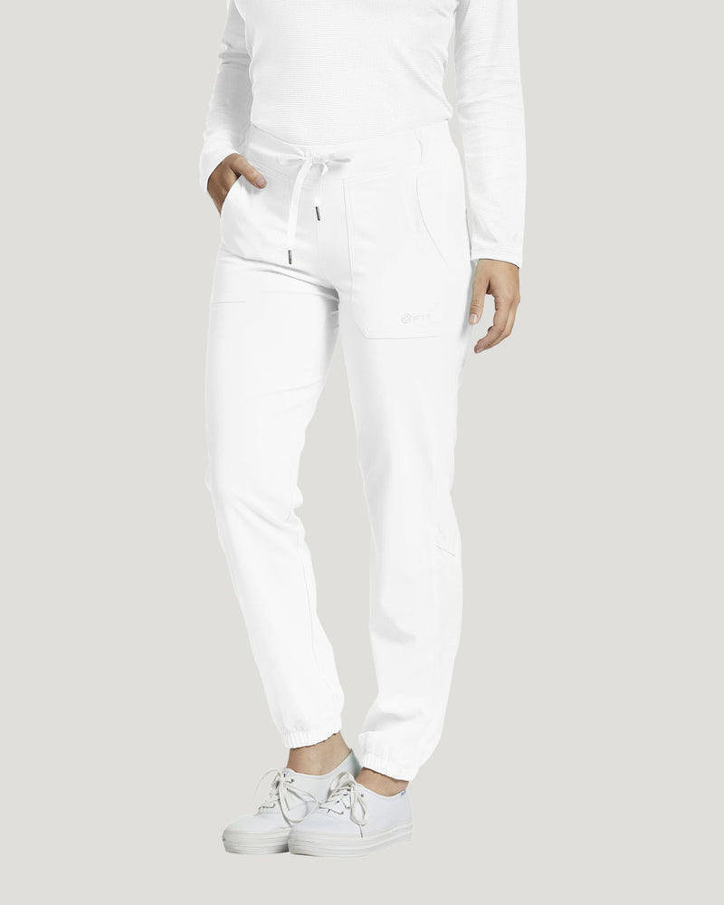 White - White Cross Fit Women's 2 Pocket Flat Front Jogger Scrub Pants for Nursing