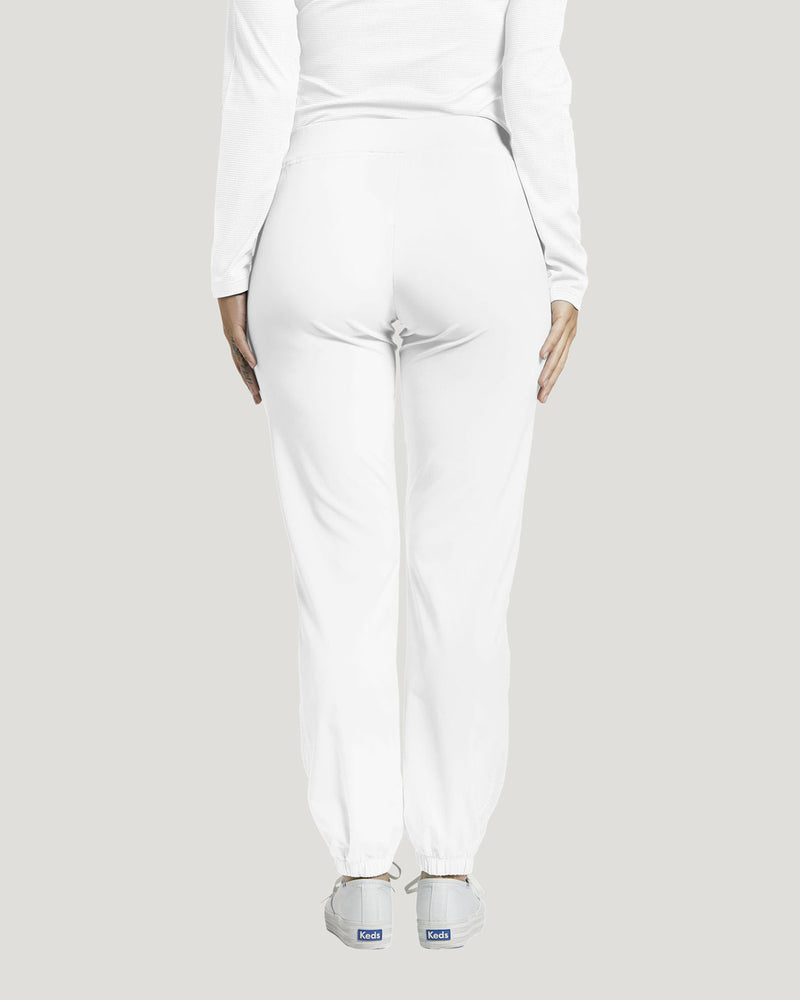 White - White Cross Fit Women's 2 Pocket Flat Front Jogger Scrub Pants for Nursing