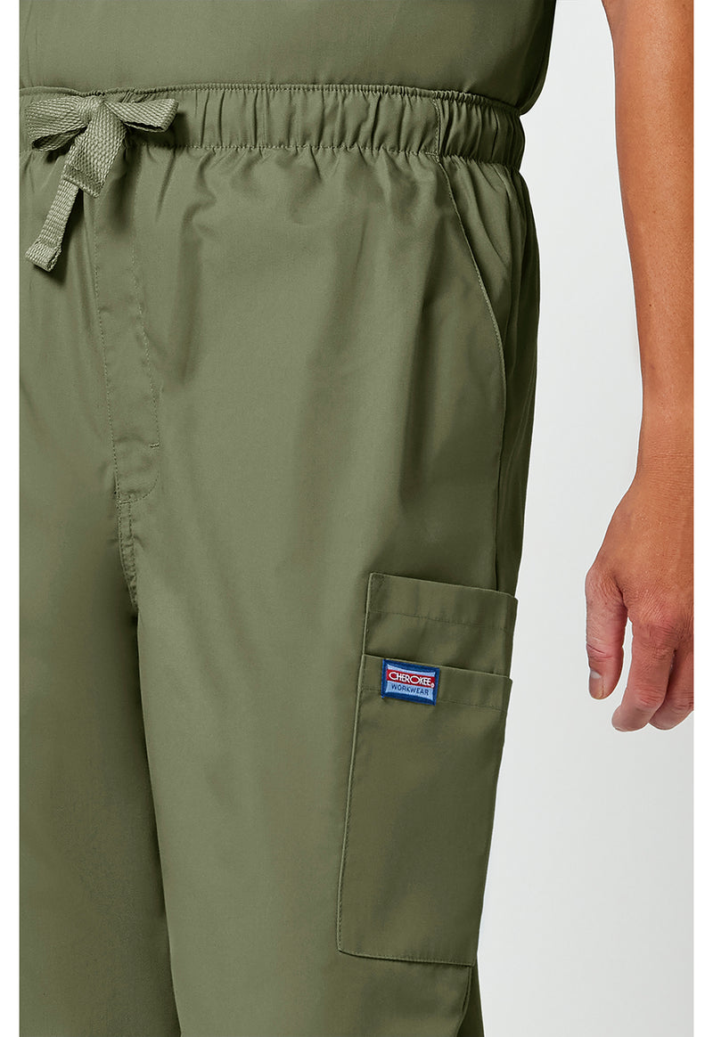 Olive - Men's Fly Front Cargo Scrub Pants (View 4)