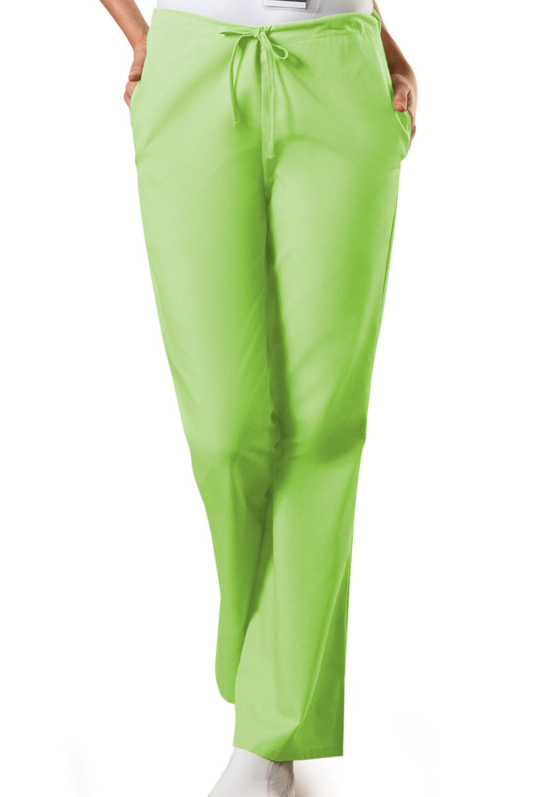 Lime Green - Women's Natural Rise Flare Leg Drawstring Scrub Pants