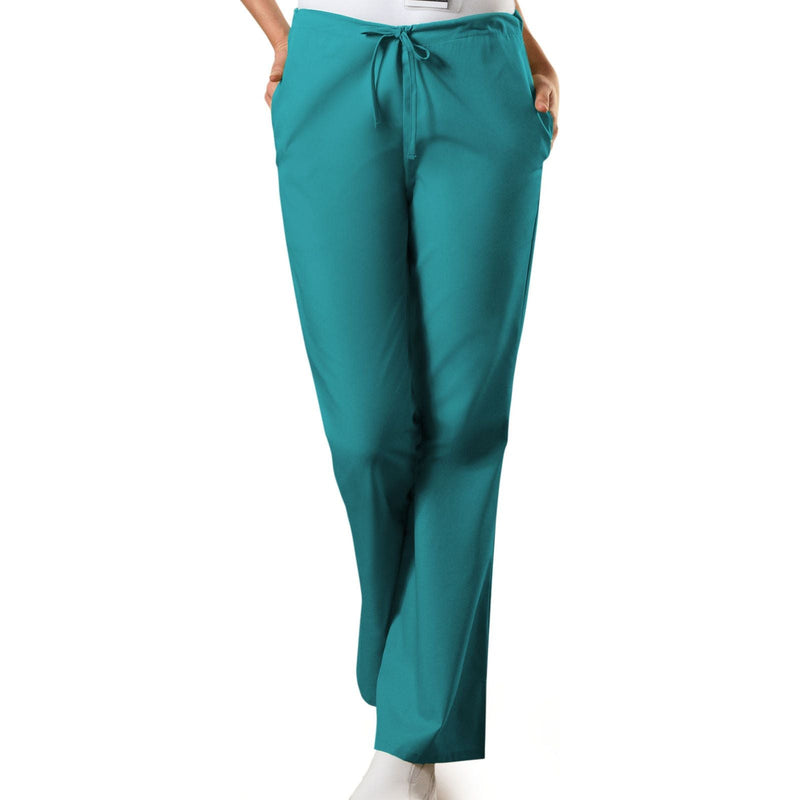 teal blue - Natural Rise Flare Leg Drawstring Pant