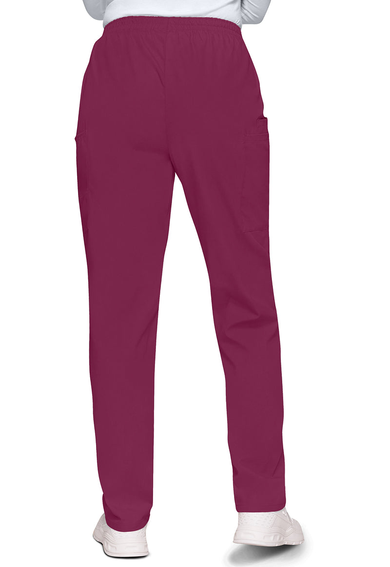 Wine - Women's Natural Rise Tapered Pull-On Cargo Scrub Pants – Petite (Back)