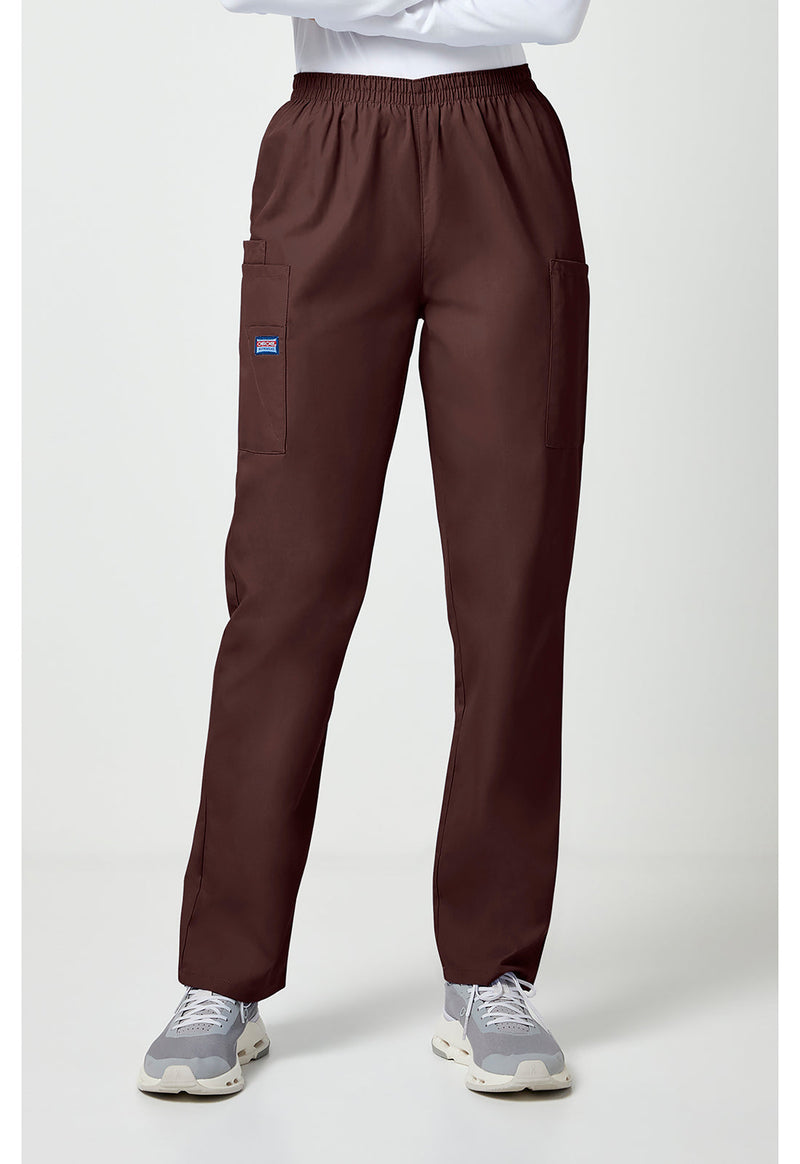 Chocolate - Women's Natural Rise Tapered Pull-On Cargo Scrub Pants