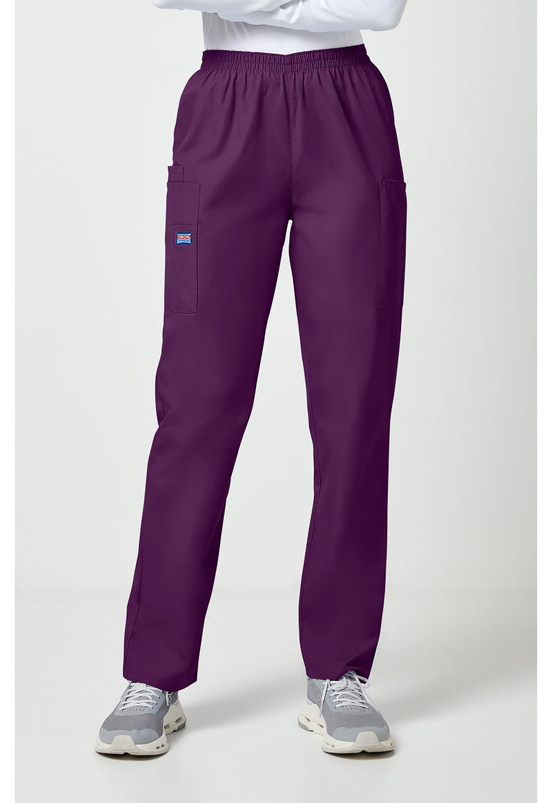 Eggplant - Women's Natural Rise Tapered Pull-On Cargo Scrub Pants