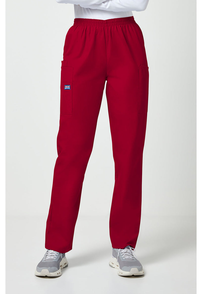 Red - Women's Natural Rise Tapered Pull-On Cargo Scrub Pants