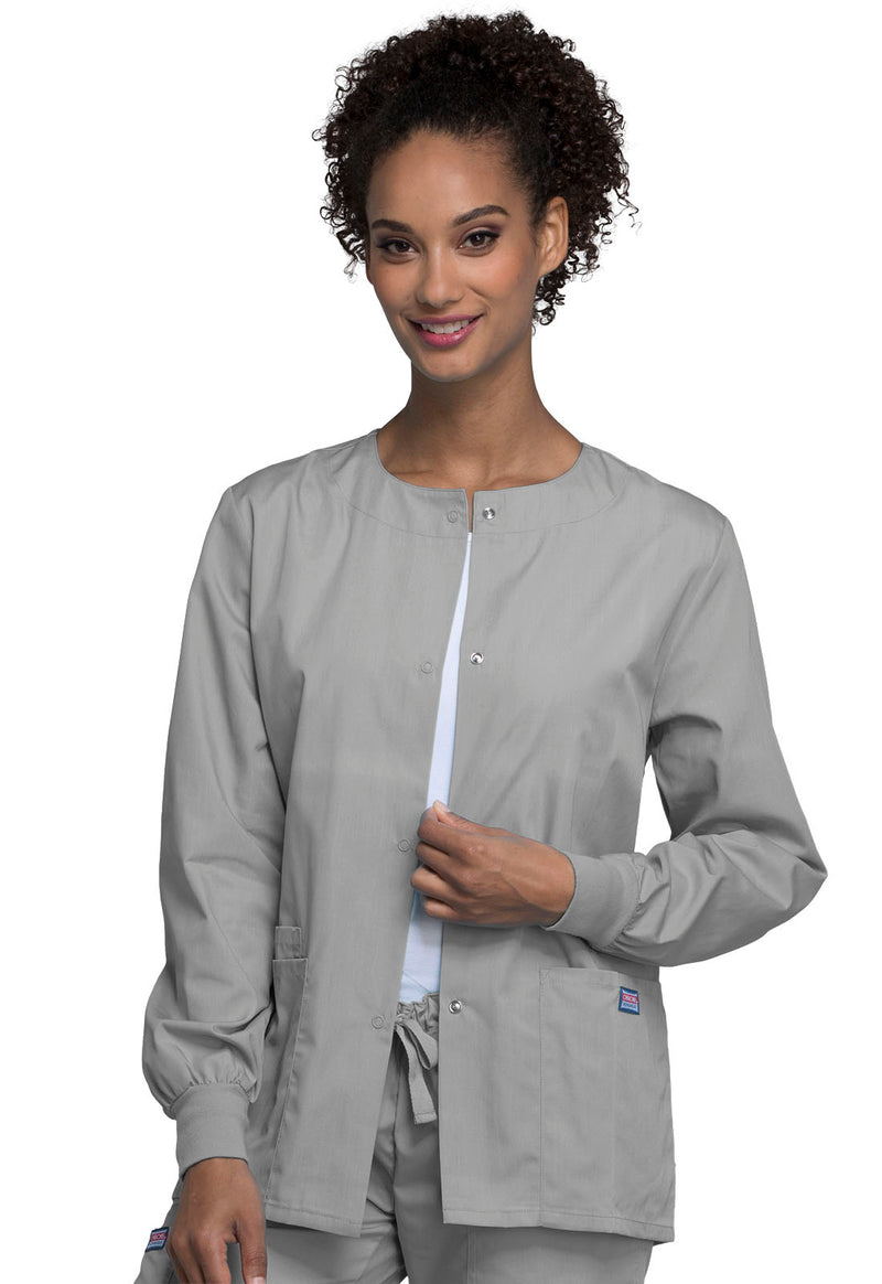 Grey - Cherokee WW Originals Women Scrub Jacket - Front View