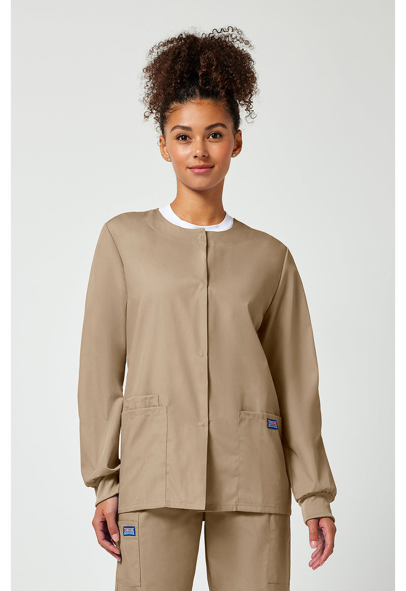 Khaki - Cherokee WW Originals Women Scrub Jacket - Front View