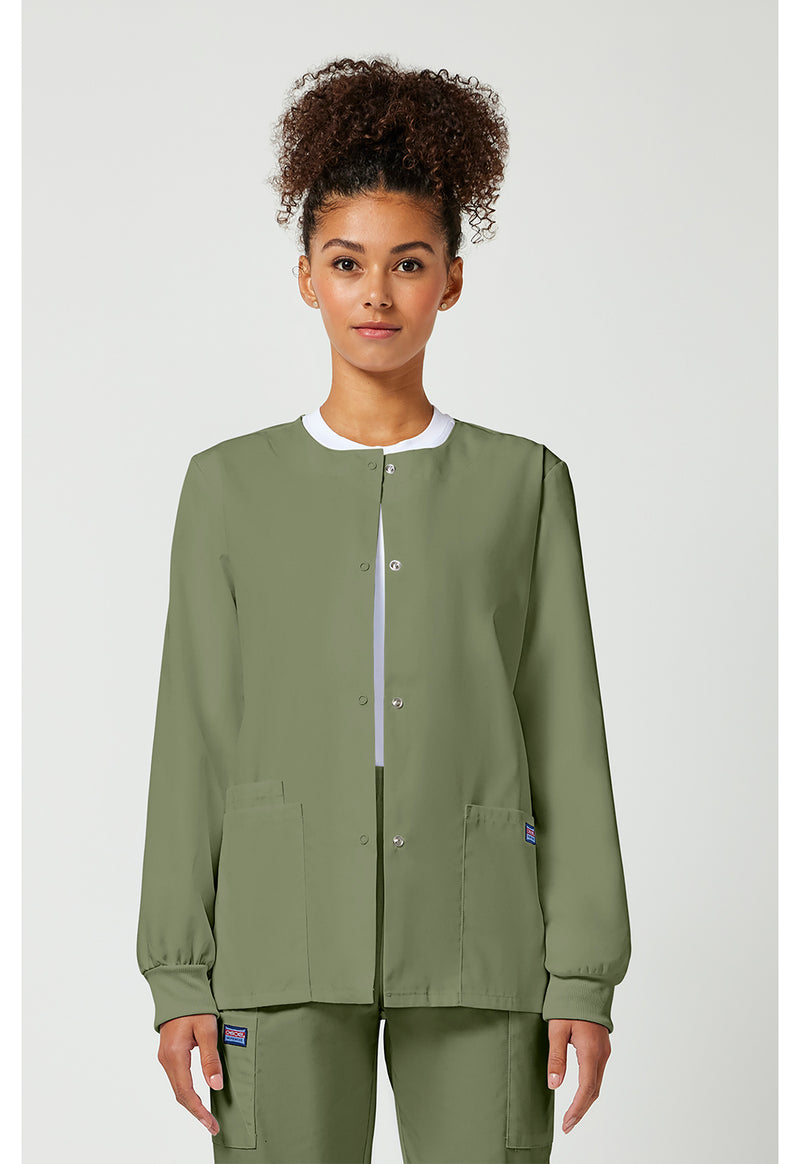 Olive - Cherokee WW Originals Women Scrub Jacket - Front View
