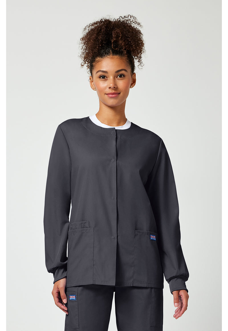 Pewter - Cherokee WW Originals Women Scrub Jacket - Front View