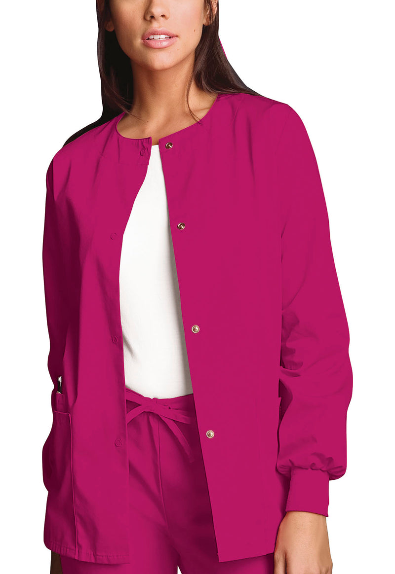 Raspberry - Cherokee WW Originals Women Scrub Jacket - Front View