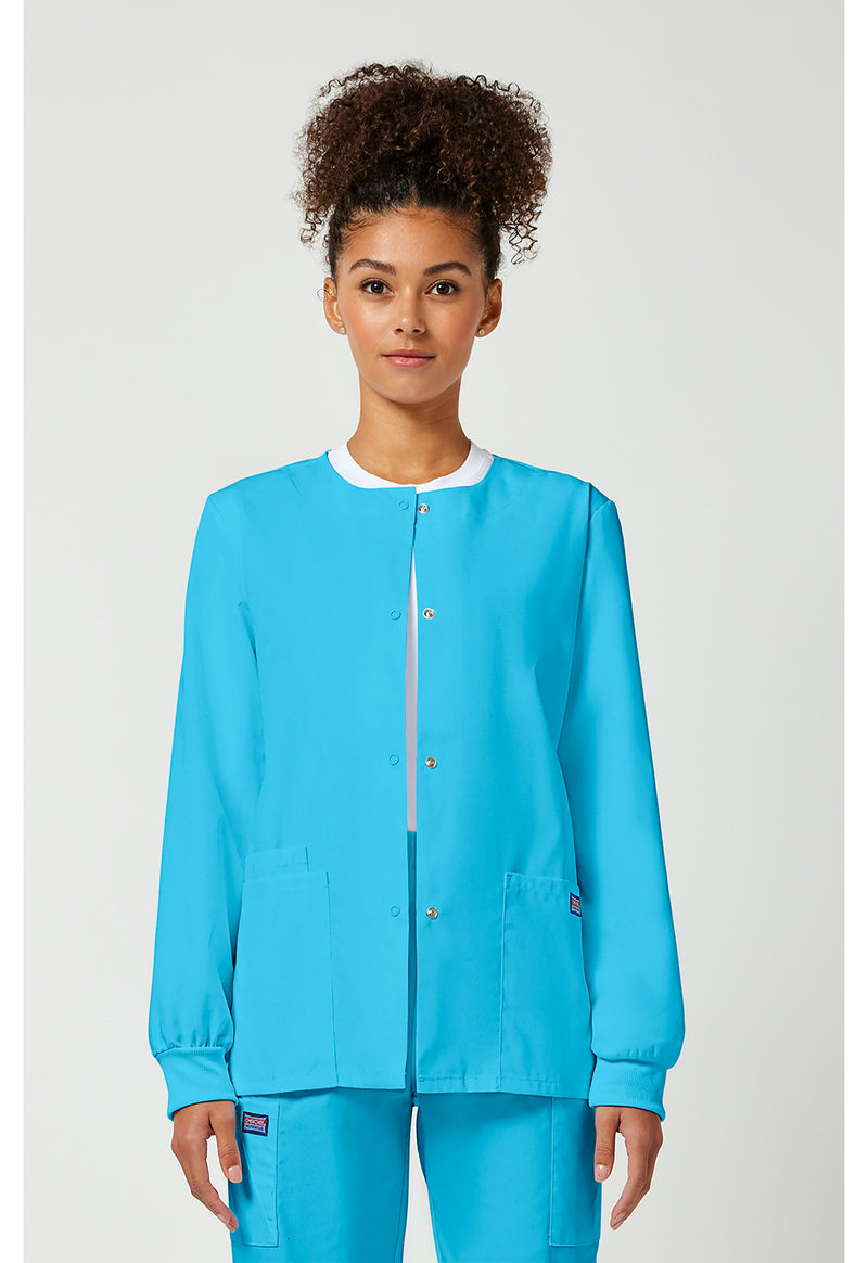 Turquoise - Cherokee WW Originals Women Scrub Jacket - Front View