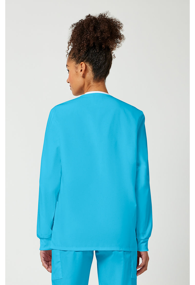 Turquoise - Cherokee WW Originals Women Scrub Jacket - Back View