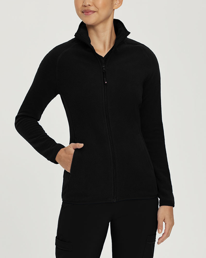 Black - White Cross Core Women's 2 Pocket Zip Front Polar Fleece Warm-Up Scrub Jacket for Nursing