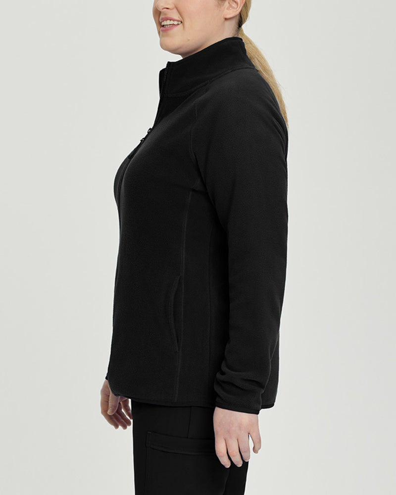 Black - White Cross Core Women's 2 Pocket Zip Front Polar Fleece Warm-Up Scrub Jacket for Nursing