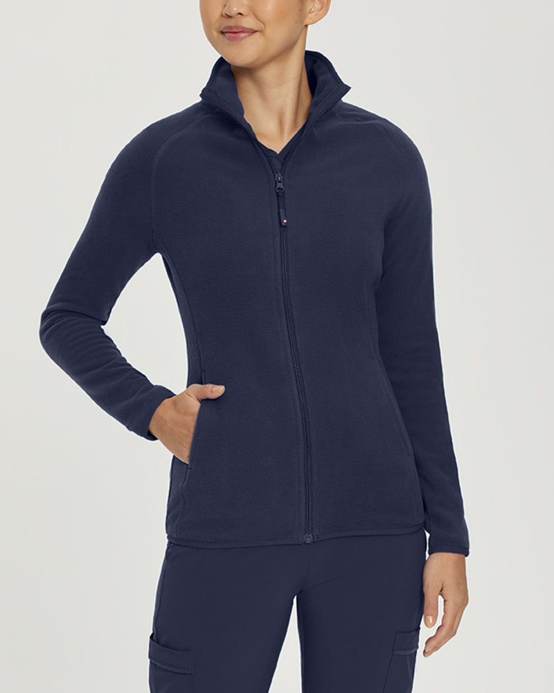 Navy - White Cross Core Women's 2 Pocket Zip Front Polar Fleece Warm-Up Scrub Jacket for Nursing