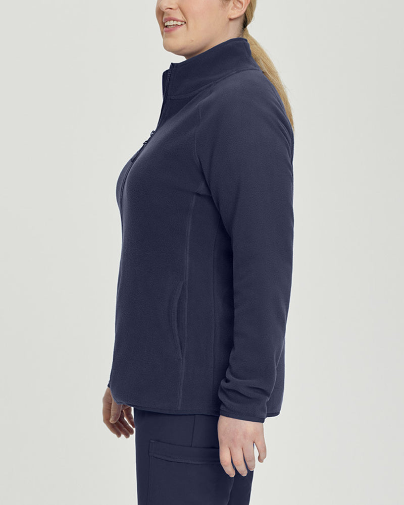 Navy - White Cross Core Women's 2 Pocket Zip Front Polar Fleece Warm-Up Scrub Jacket for Nursing