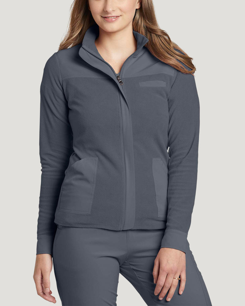 Pewter - White Cross Fit Women's 3 Pocket Zip Front Warm-Up Scrub Jacket for Nursing