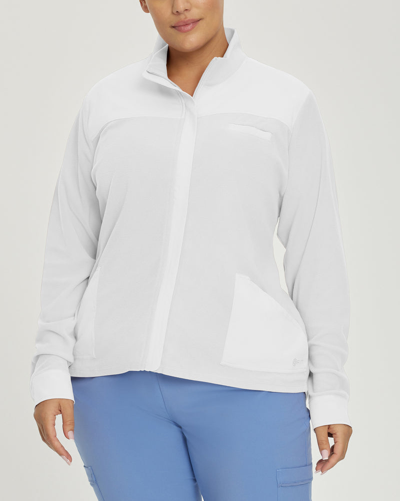 White - White Cross Fit Women's 3 Pocket Zip Front Warm-Up Scrub Jacket for Nursing