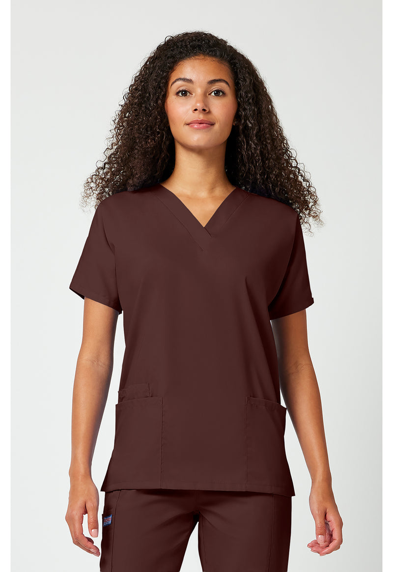 Chocolate - Cherokee WW Originals Women Scrub Top - Front View