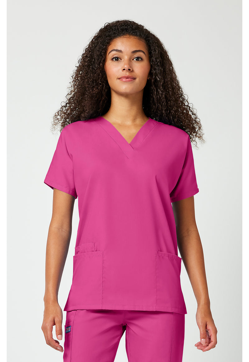 Shocking Pink - Cherokee WW Originals Women Scrub Top - Front View