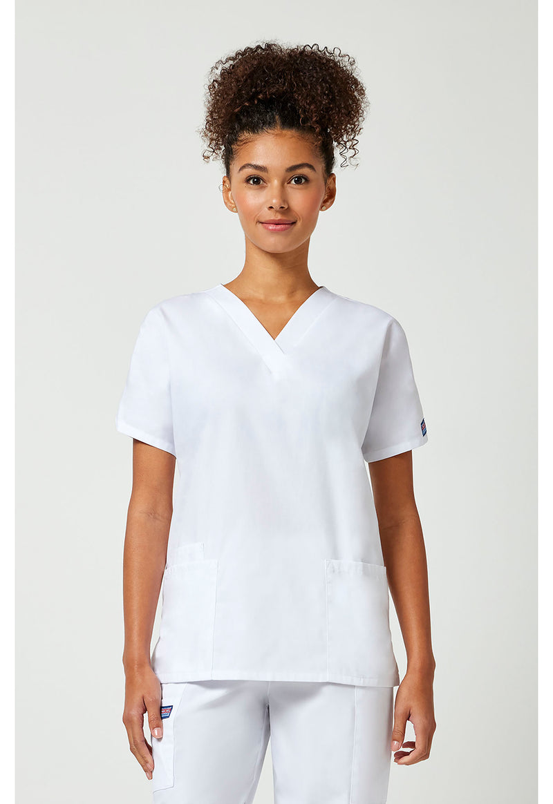 White - Cherokee WW Originals Women Scrub Top - Front View