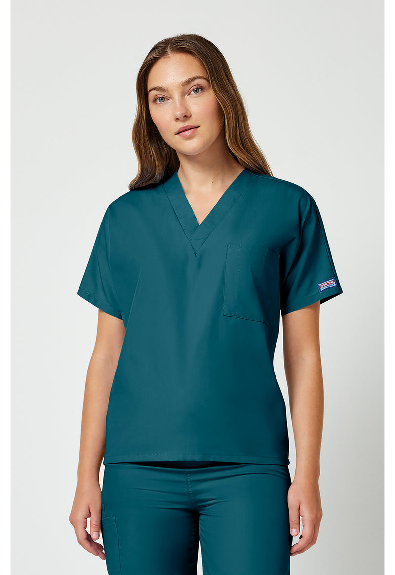 Caribbean Blue - Cherokee WW Originals Unisex Scrub Top - Front View