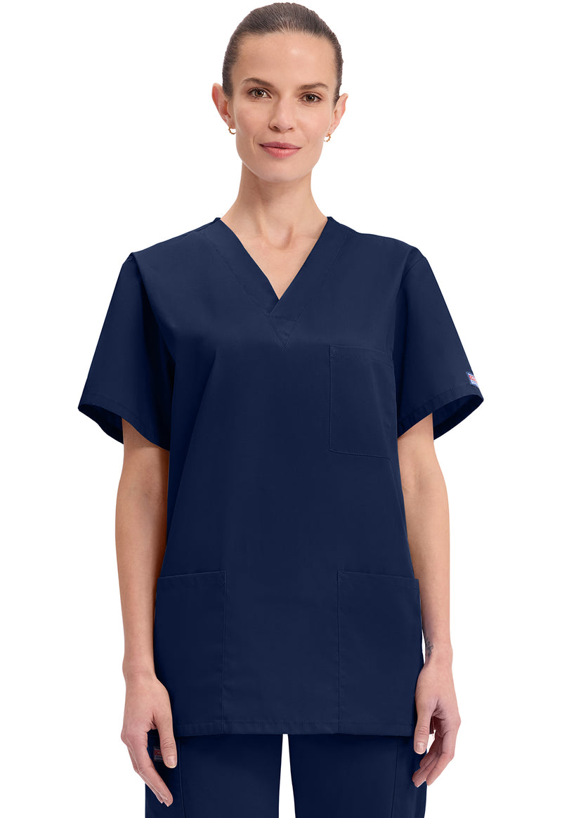 Navy - Cherokee WW Originals Unisex Scrub Top - Front View