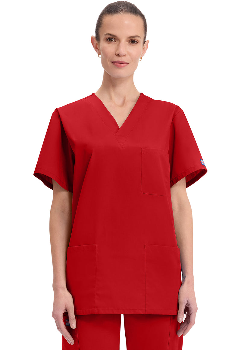 Red - Cherokee WW Originals Unisex Scrub Top - Front View