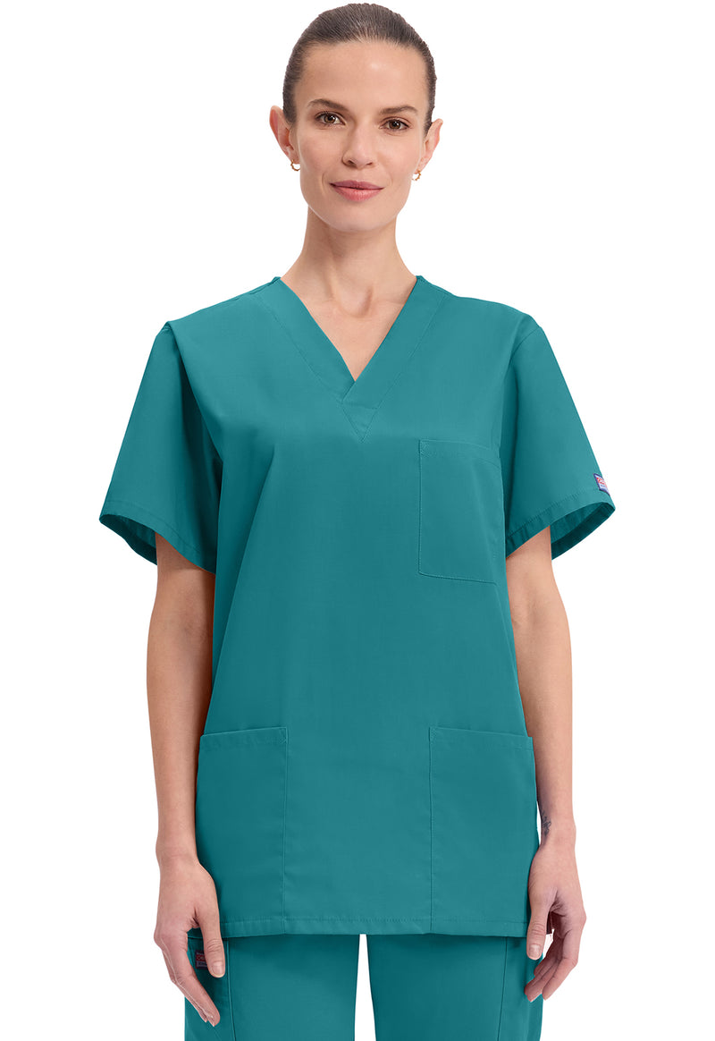 Teal Blue - Cherokee WW Originals Unisex Scrub Top - Front View