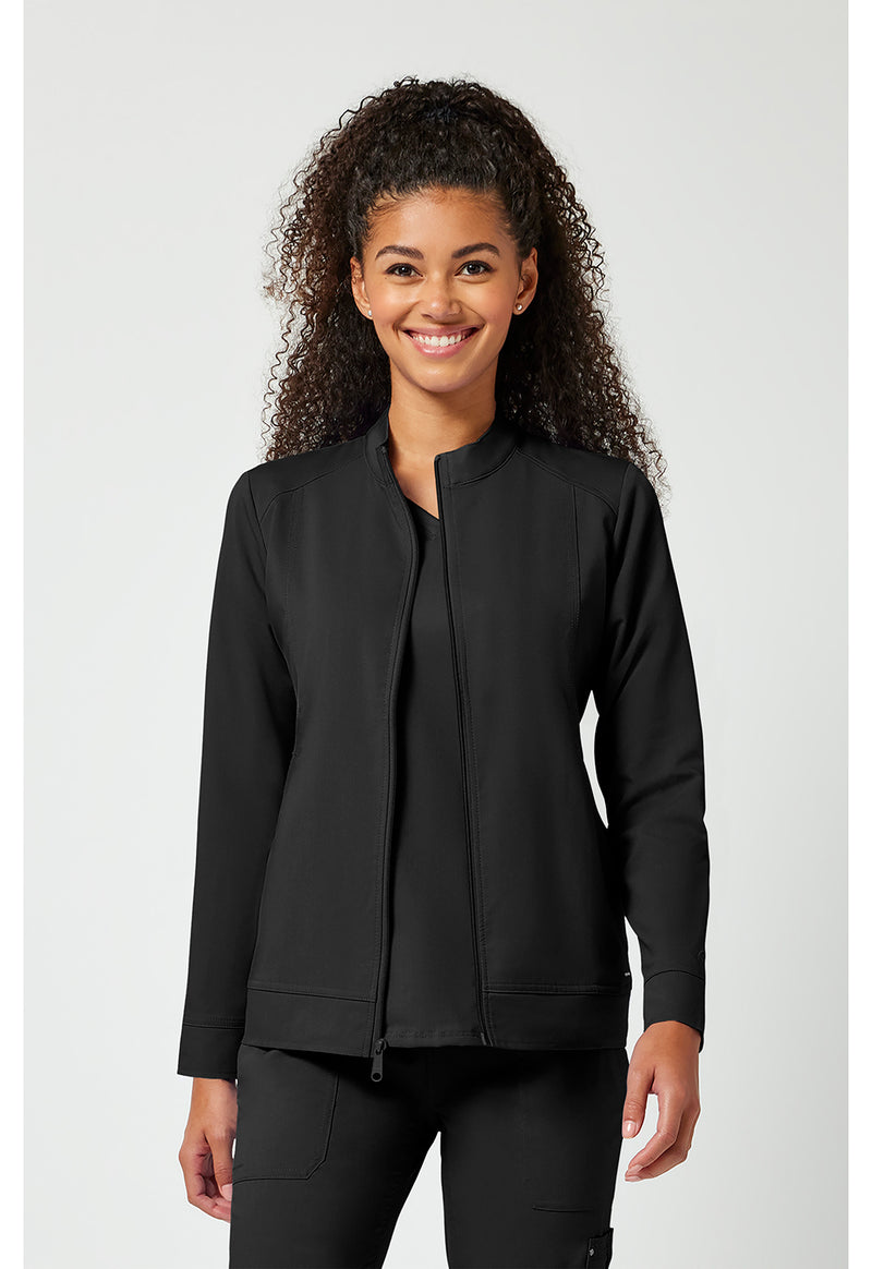 BLACK - Healing Hands Purple Label Women Scrub Jacket - Front View