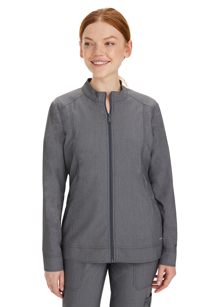 Heather Gray - Healing Hands Purple Label Women Scrub Jacket - Front View
