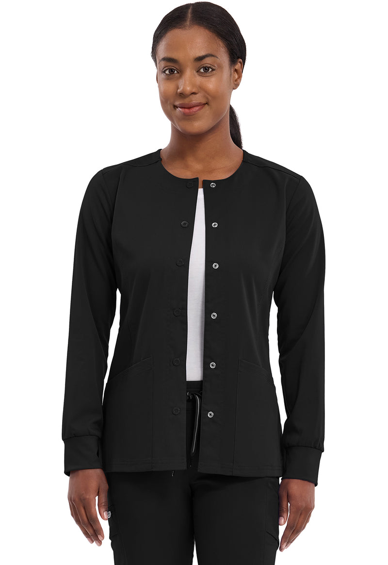 BLACK - Healing Hands Purple Label Women Scrub Jacket - Front View