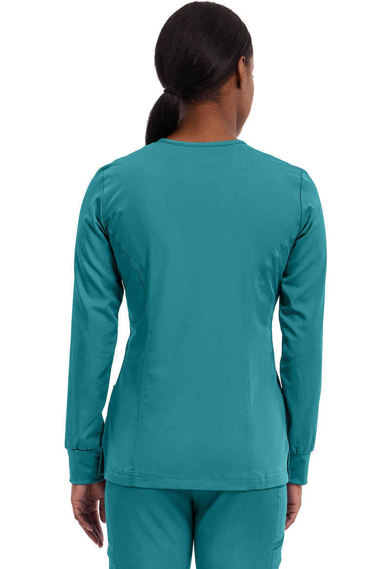 TEAL - Healing Hands Purple Label Women Scrub Jacket - Back View