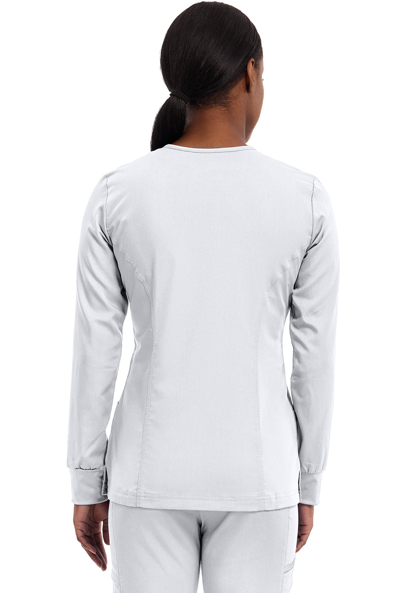 WHITE - Healing Hands Purple Label Women Scrub Jacket - Back View