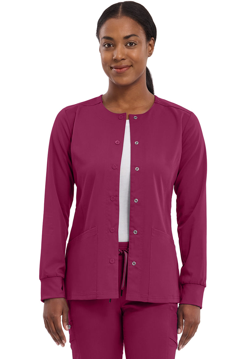 Wine - Healing Hands Purple Label Women Scrub Jacket - Front View