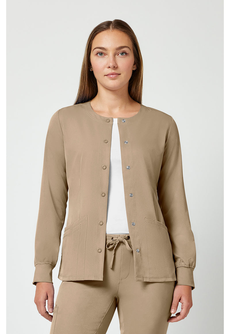 Khaki - Healing Hands Works Women Scrub Jacket - Front View