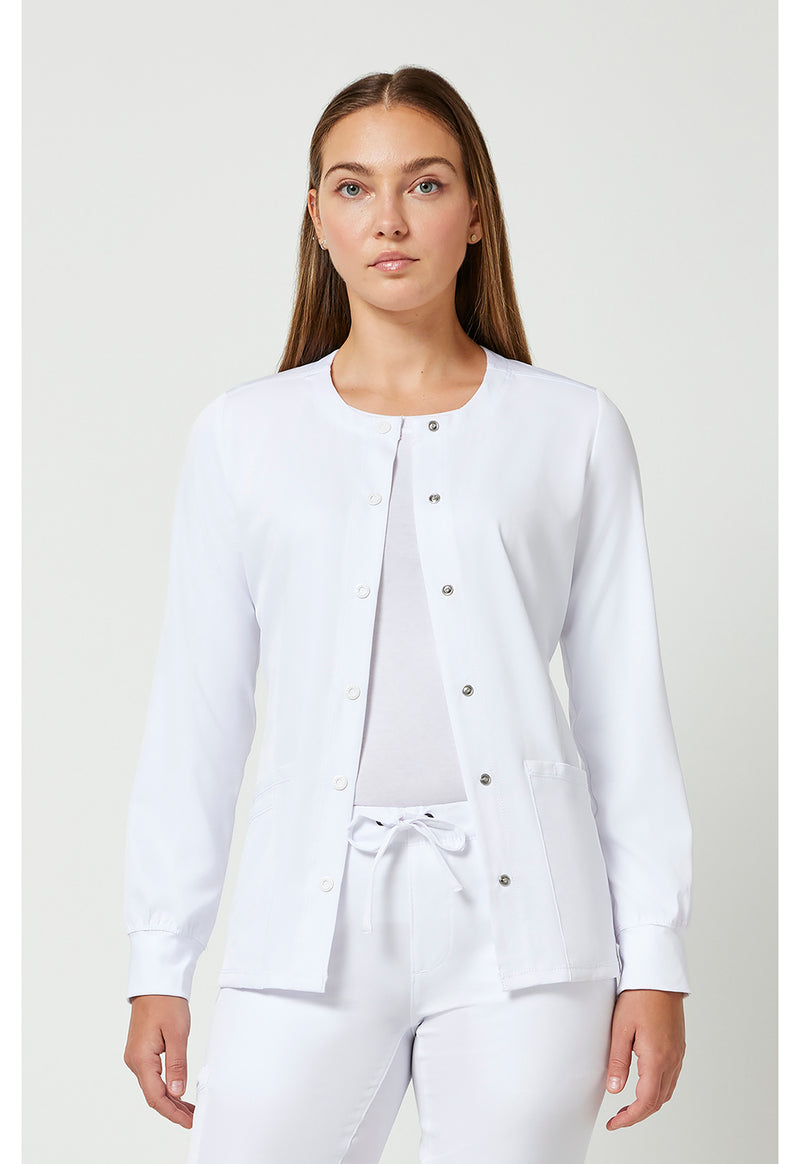WHITE - Healing Hands Works Women Scrub Jacket - Front View
