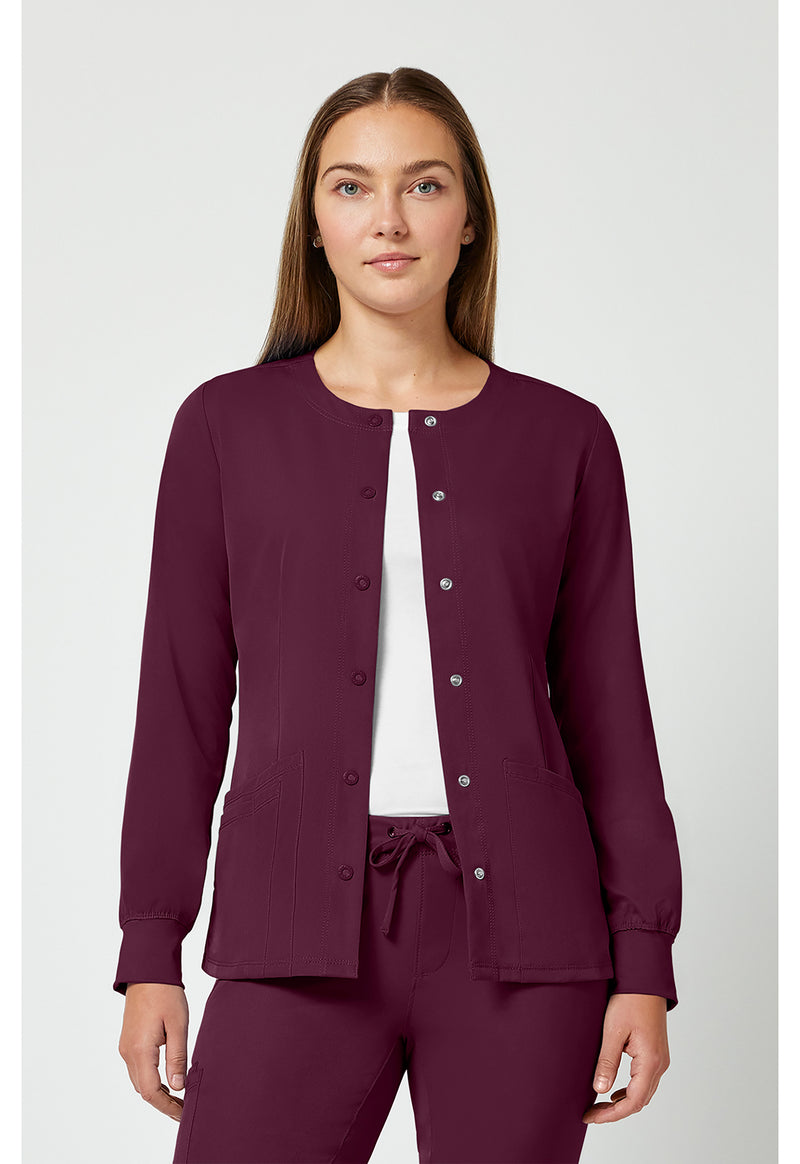 Wine - Healing Hands Works Women Scrub Jacket - Front View