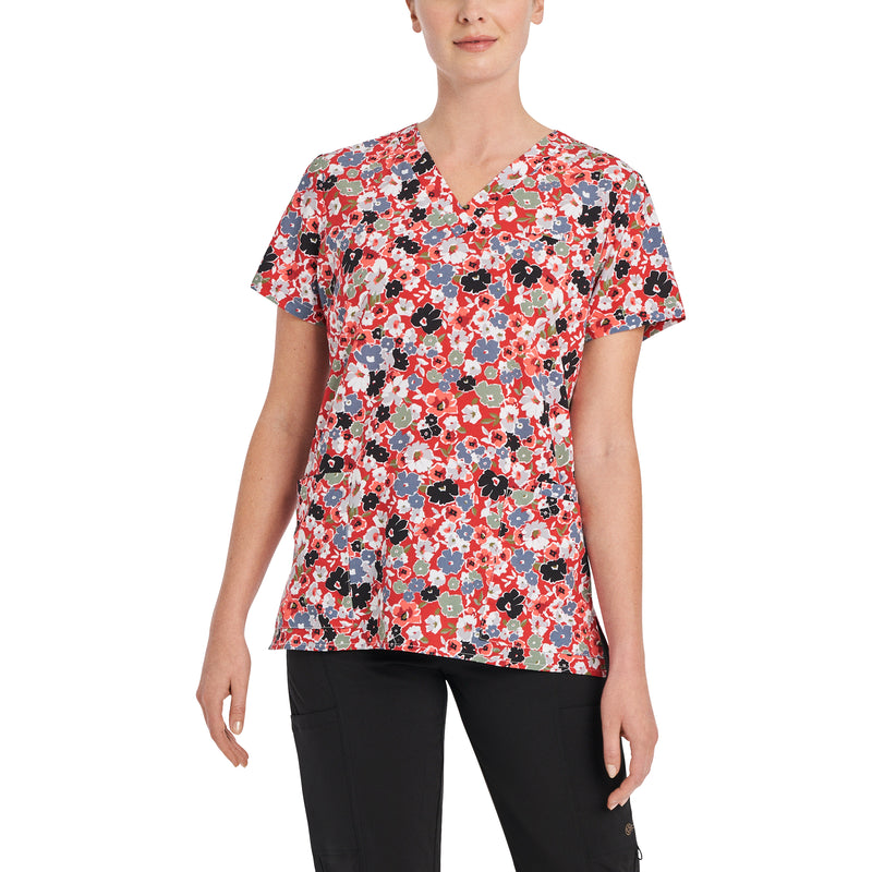 Country Flowers - White Cross Women's Scrub Tops - Front View