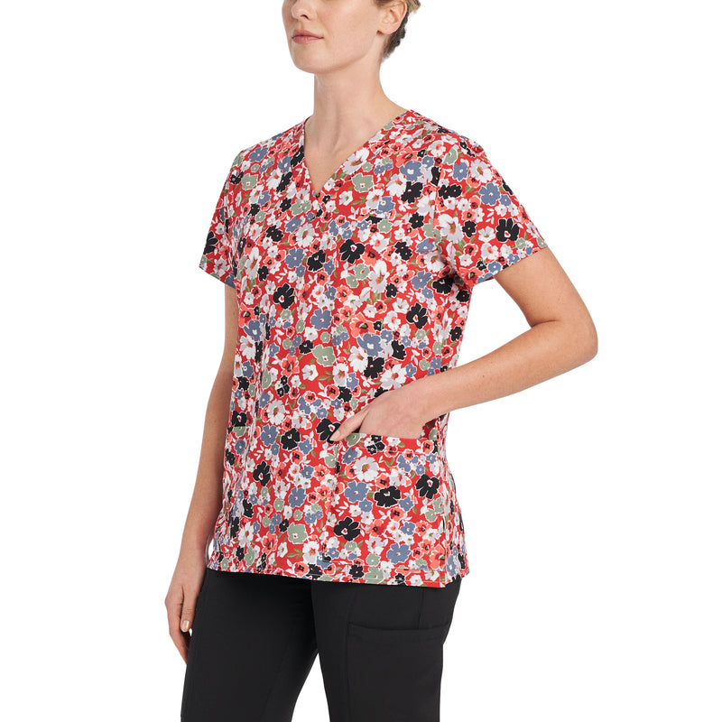 Country Flowers - White Cross Women's Scrub Tops - Side View